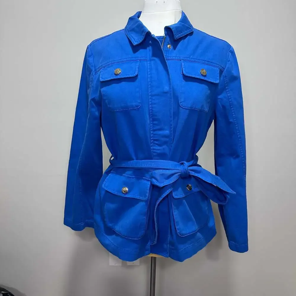 Draper James Belted 100% Cotton Twill Jacket in French Blue, Sz L - Picture 3 of 11